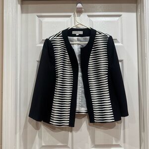 Tahari Black and White Open-Front Patterned Blazer